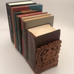 VTG Wood Hand Carved Slider Bookends Made in India